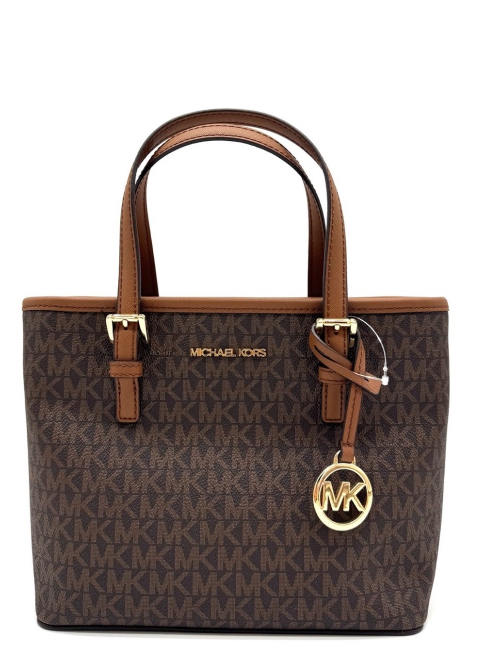 Michael Kors XS Jet Set Travel Convertible TZ Tote Bag Brown Signature